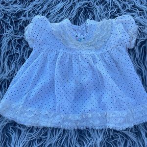 VINTAGE Cutest One Infant Baby Lace Split Back Dotted Dress | 0-3 Months.
